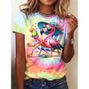 Женская футболка Animal Tie Dye Casual Short Sleeve Round Chew Regular Tops Daily Print Pink Summer