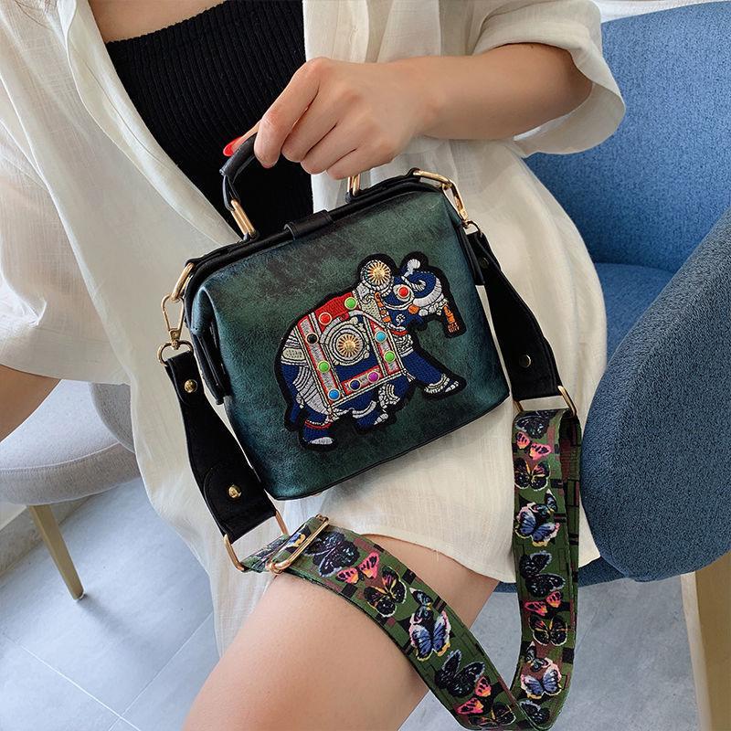 YOUHUAGUO Tote Women's Handbags Embroidery Elephant Bag Bags Bohemian Women Shoulder Crossbody Bag Soft PU Leather Wide Butterfly Strap