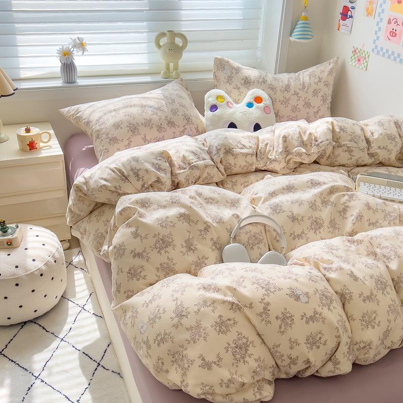 Набор из 4 предметов Класс А Материнский Младенческий класс Маленький Свежий Шлифованный Набор из 4 предметов Приятная к коже Простыня Стиранный хлопок Пододеяльник Общежитие Набор из 3 предметов