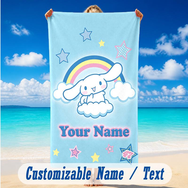Beach Towel Custom Name Text, Quick Dry Large Towel For Beach HomeCinnamoroll