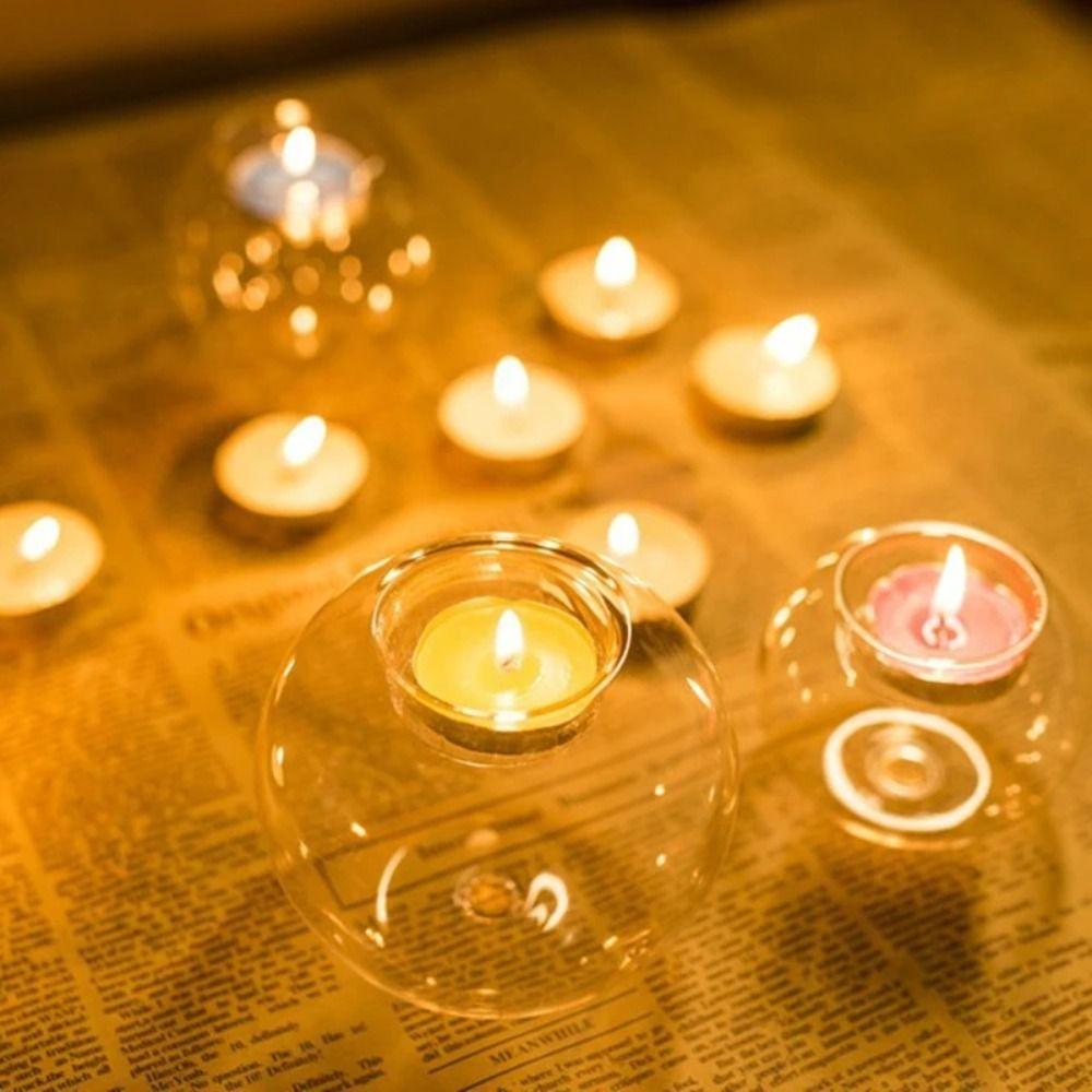 Glass Round Hollow Candle Holder Transparent Glass  Candle Holder  Wedding