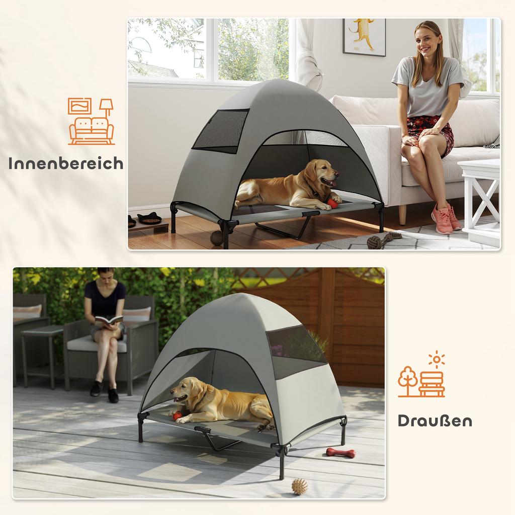 Outdoor Dog Bed with Canopy, Elevated Dog Bed for Large Dogs, 106 x 76 x 99 cm, Light Grey