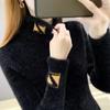 Solid Letter Print Turtleneck Sweater Women Autumn Winter Long Sleeve Knit Pullover Sweet Slim Basic Knitted Top