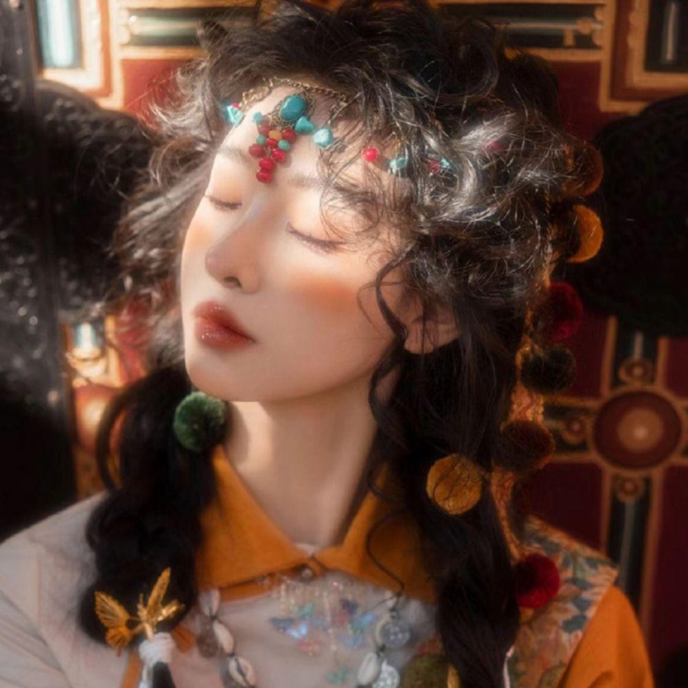 Этнический Стиль Этнический Стиль Цепочка на Лоб Серьга Бусины Кисточки Повязки на Голову Фестивальные Головные Украшения