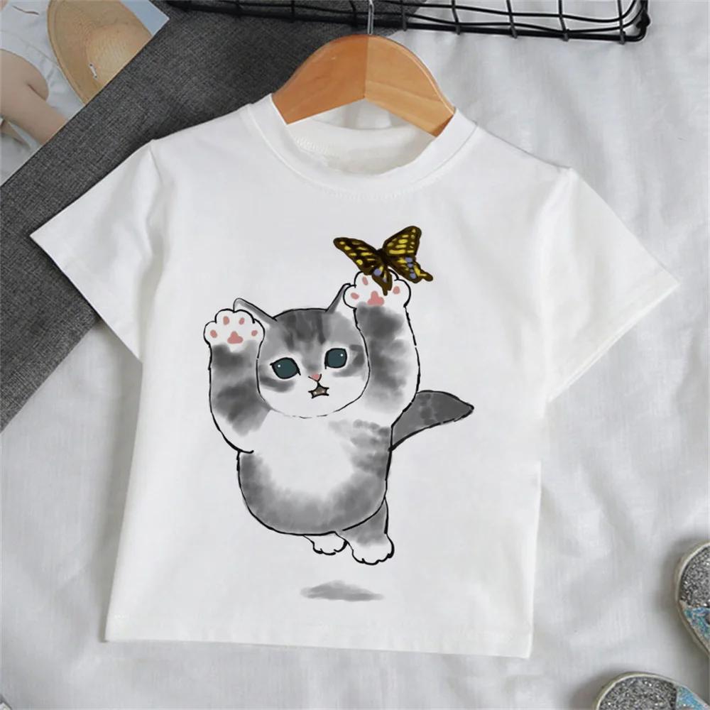 Children Clothes Girl Cartoon Cat TShirt for Girls Short Sleeve Baby Summer Clothes Fashion Round Neck Tops Childrens Clothing