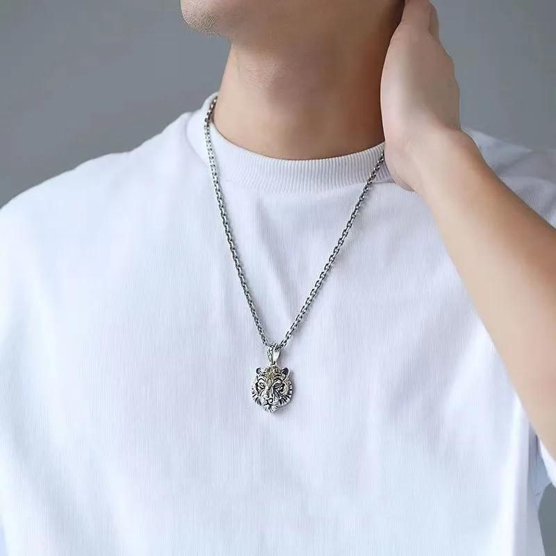 Fashionable Tiger Head Pendant Animal Tiger Necklace Men\\\'s Punk Hip Hop Trendy Casual Jewelry Gift