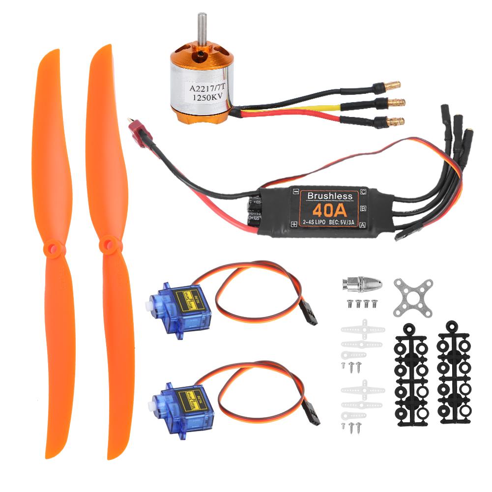 A2217 1250KV Brushless Motor 40A ESC SG90 9G Micro Servo 8060 Propeller for RC Plane(1250KV Motor