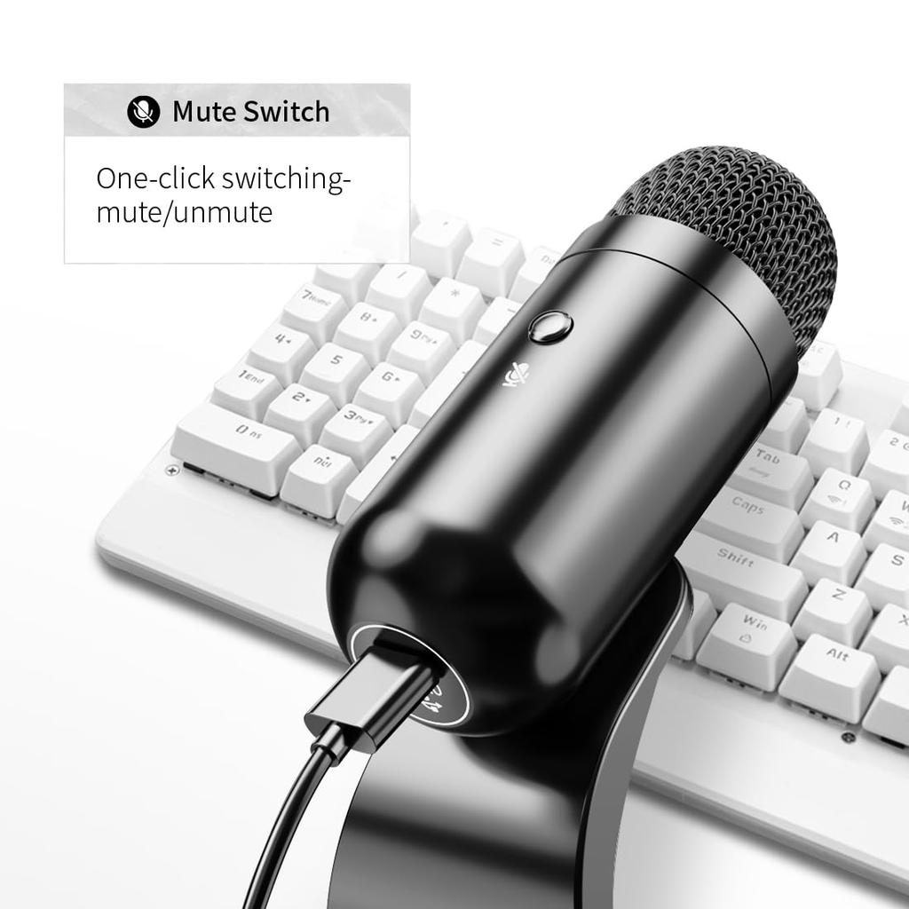 LIANGSTAR USB Computer Podcast Microphone Desktop with Mute Button for Streaming Omnidirectional Condenser with Volume Plug and Play Stand for YouTube