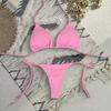 2 Pcs/Set Ladies Triangle Bikini Halter Neck Swimwear with Chest Pads Lace-up Thong Swimsuit