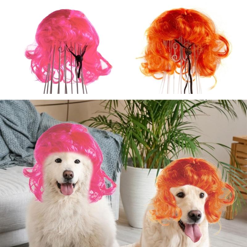 Small Dog Headwear Wigs with Bangs Curls Wigs Pet Birthday Photography Props Hair Accessories Adjustable Headwear