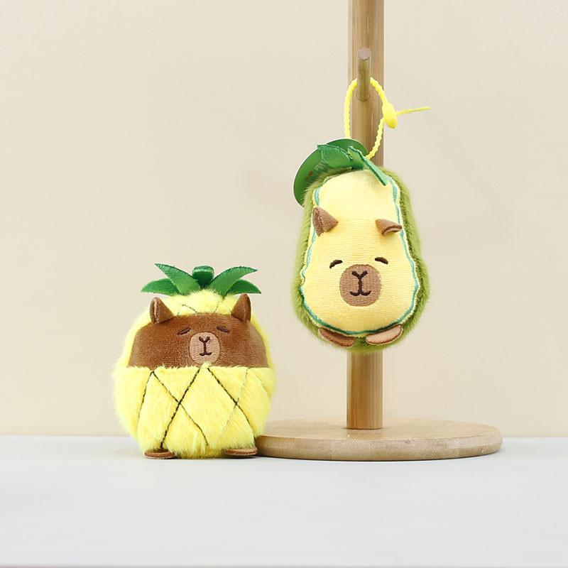 Cute Avocado Capybara Plush Toy Charming Pineapple Bag Charm Keychain 12cm Soft