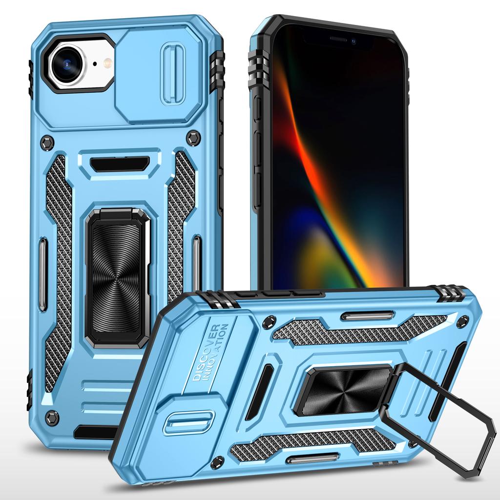 For iPhone 16e Case Kickstand Slide Lens Lid PC+TPU Drop