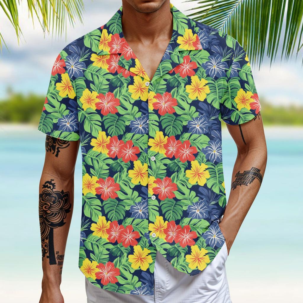 Мужская повседневная свободная рубашка с короткими рукавами, модная рубашка с принтом, топ