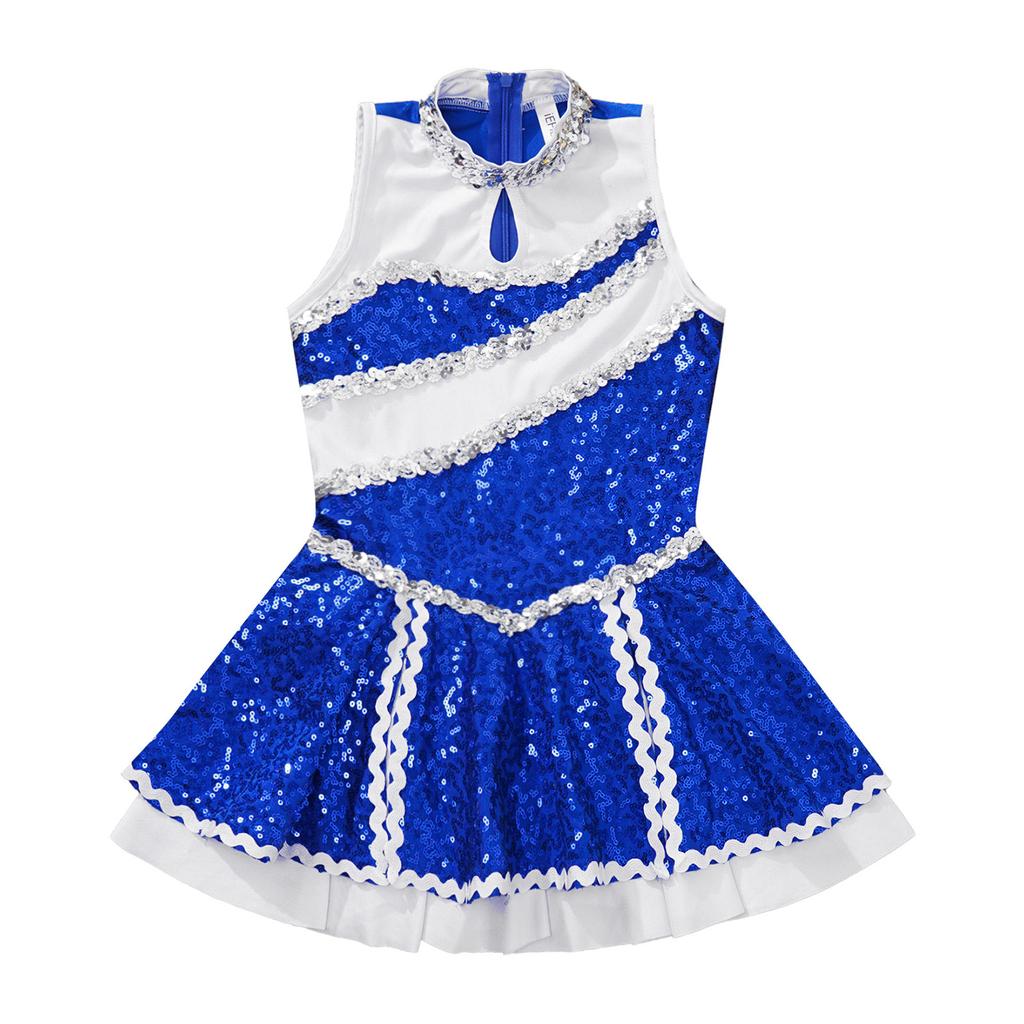 Kids Girls Glitter Sequins Cheerleading Uniform Cheer Leader Outfits Dance Dress Performance Dancewear