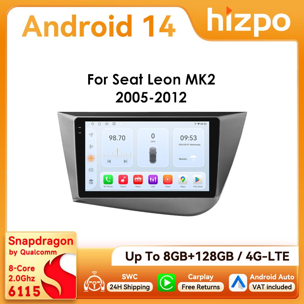 Hizpo Интеллектуальная автомагнитола Snapdragon 6115 для Seat Leon MK2 2005-2012 Интеллектуальные системы Carplay GPS-навигация Стерео Android Auto 2din BT 4G