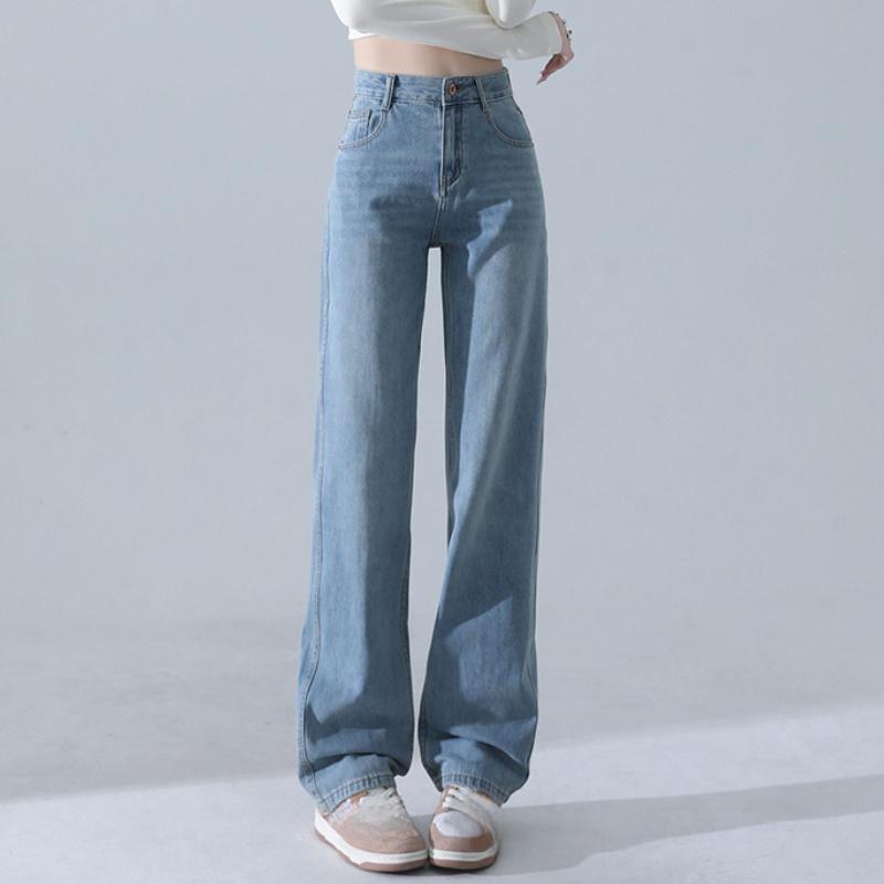 Women's Stretchy Jeans High Waisted Slimming Straight Leg Solid Color Denim Pants New Style Office Lady Jean for 2025 Spring Autumn