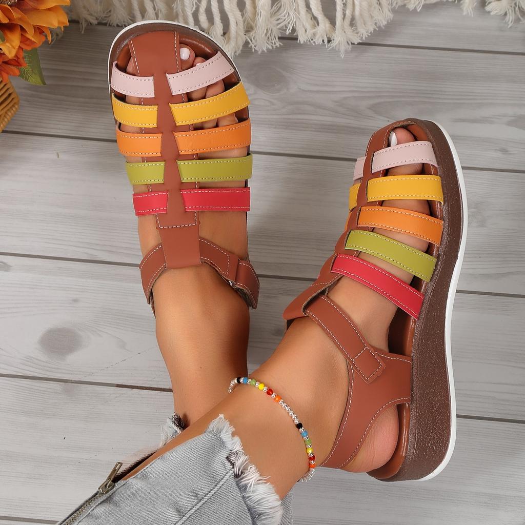 Women's Shoes 2024 Baotou Hollow Women's Sandals Summer New Retro Roman Shoes Fashion Mixed Colors Wedges Sandals Women Zapatos