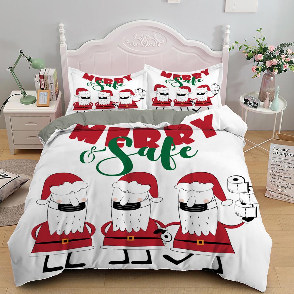 Christmas Duvet Cover Set 3D Print Cute Santa Claus Polyester Comforter Cover King Queen Size For Kid Boy Girl Teens Bedding Set