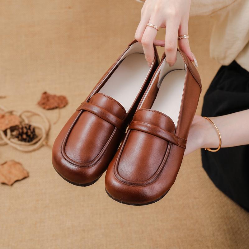 Новые лоферы на плоской подошве из говяжьих сухожилий, корейские повседневные простые женские туфли из натуральной кожи, удобные туфли для мам