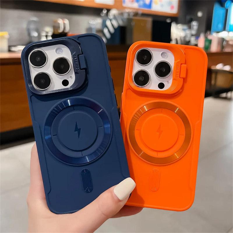 Роскошный откидной магнитный чехол-держатель для объектива для iPhone 16 ProMax 14 15 11 12 13 Pro Max 16 Plus Magsafe Charge силиконовый мягкий чехол