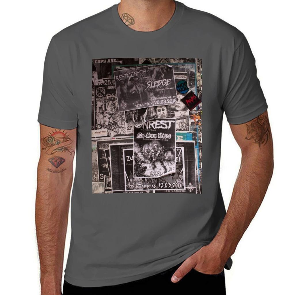 A wall full of Punk Rock concerts adds TShirt Basic Plain Short Sleeve Crew Neck Tee