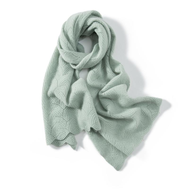 Korean Style Women's 100% Cashmere Hollow Crochet Knit Scarf Shawl - Warm, Versatile Autumn Winter Accessory