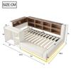 Upholstered Bed 90 x 200 cm, With Multi-Level Storage, LED Lighting, Integrated Sockets in the Headboard, Side Table, Upholstered Backrest, Beige