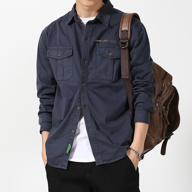 Рубашка мужская повседневная свободная куртка с длинными рукавами Мужская одежда