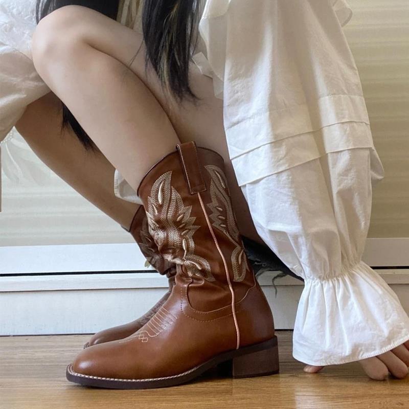 Ботинки Martin ковбойские рыцарские сапоги летние He Sui вестерн юбка новая тот же стиль с вышивкой универсальная мода повседневная