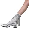 Womens Harajuku Sequins Tassels Decorative Trim Calf Sock 90s Solid Rib Middle Tube Sock Nightclub Party Stockings