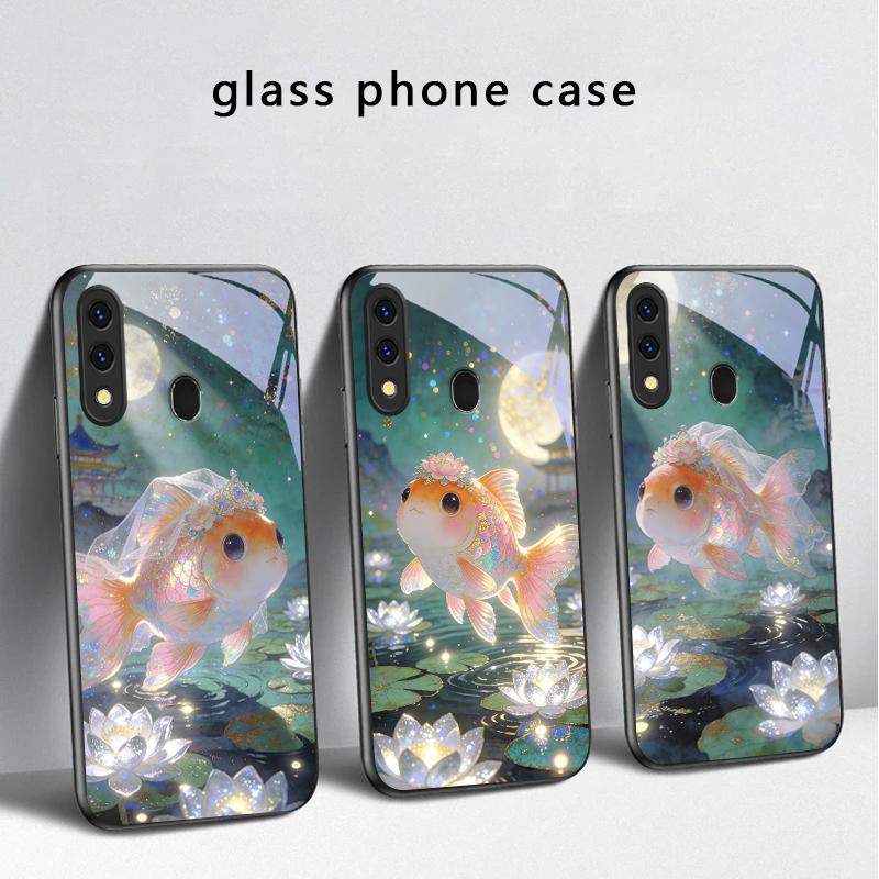 Милый белый вуалехвост для Samsung Galaxy A30 A31 A32 A33 A34 A35 A42 A30s A20 A25 A26 A51 A56 A54 A72 A73 70 Стеклянный чехол для телефона