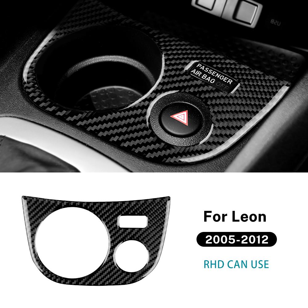 Real Soft Carbon Fiber For SEAT Leon MK2 1P 2005 2006 2007 2008 2009 2010 2011 2012 Car Cup Holder Panel Sticker Accessories