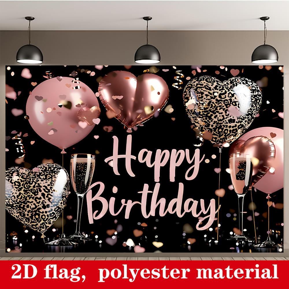2D flat style, [1 piece elegant birthday banner] Dark black and pink color scheme. 1 piece of birthday banner applicable