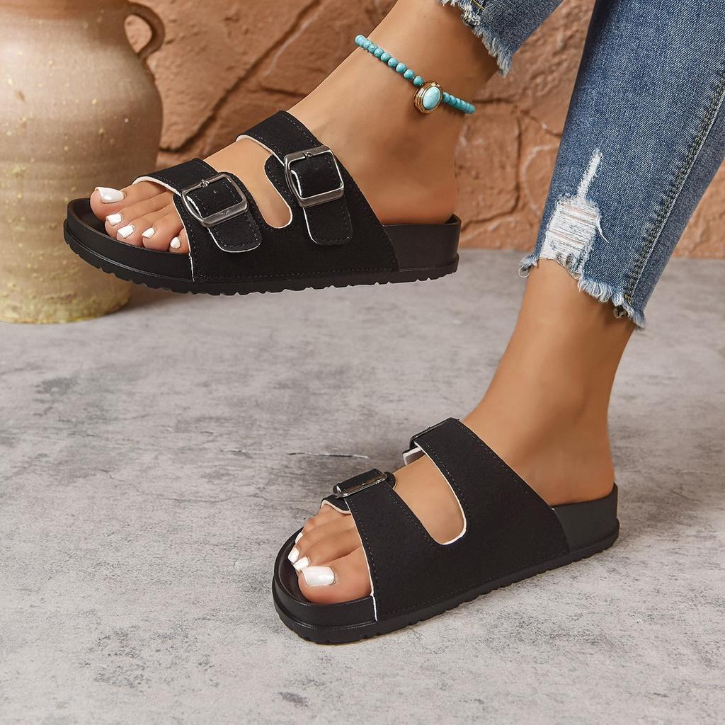 Leisure Fashion Slippers for Women Slides Beach Flat Low Heels Shoes for Women Solid Cow Suede Platform Summer Shoes Plus Size