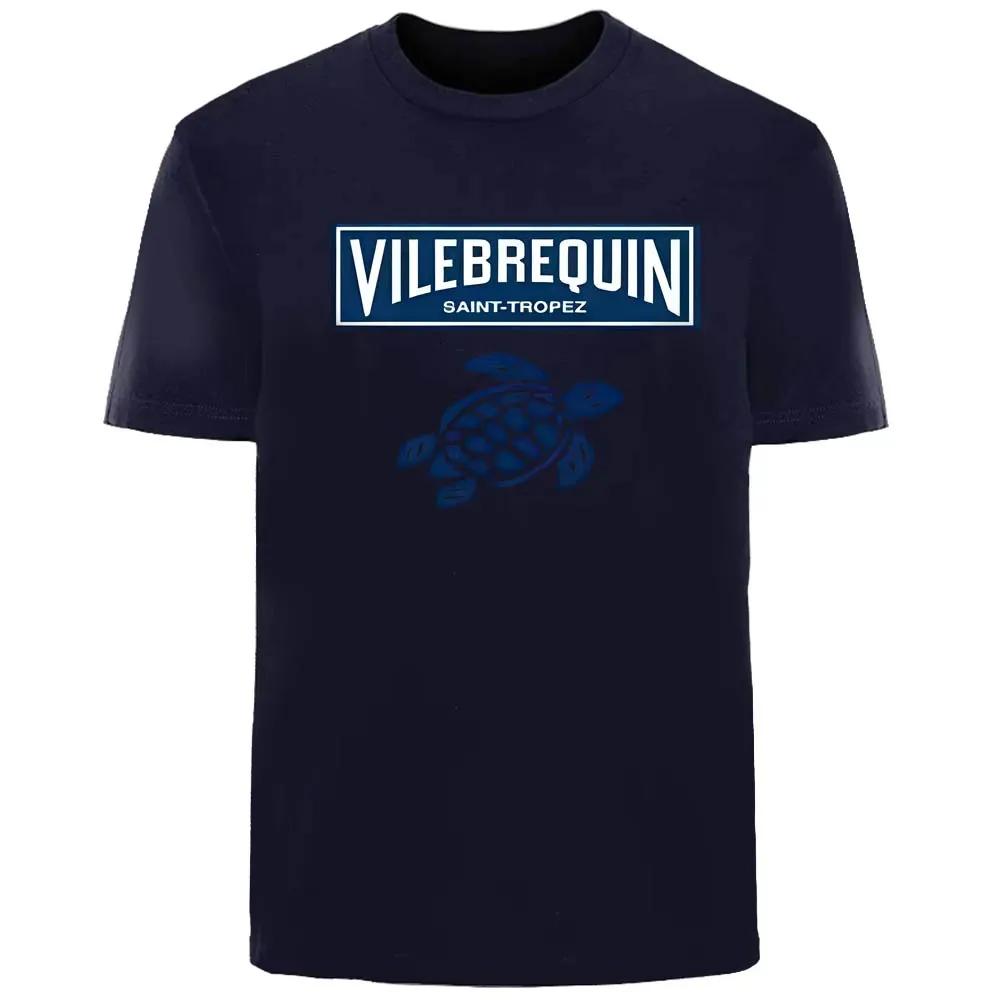 Повседневная белая футболка Vilebrequin 100% хлопок с принтом черепахи для лета