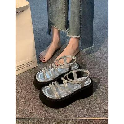 Модели весна-лето 2025 года, универсальный сказочный стиль с юбкой, римские пляжные сандалии со стразами, сандалии на платформе в корейском стиле, женские