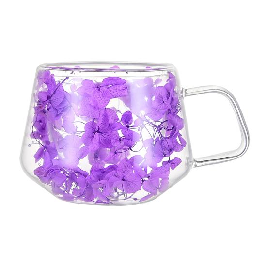 200ML Clear Glass Mug Double Wall Insulated Cup with Handle Aesthetic Dehydrated Flower Design Heat Preserving Tumbler for Coffee Tea