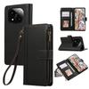 For Xiaomi Redmi Note 14 Pro 4G Case Multi Card Slots Zipper Leather Phone Cover with Wrist Strap