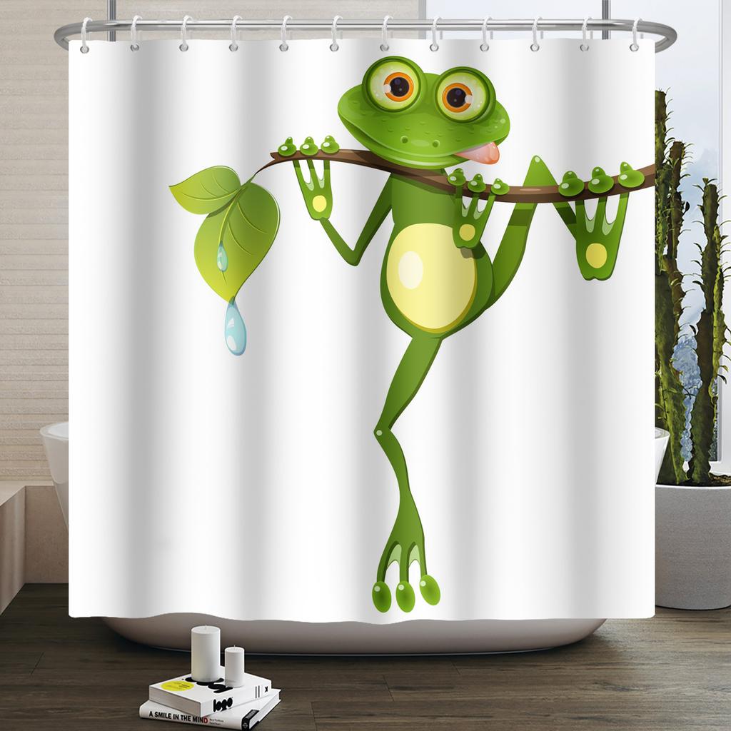 Funny Frog Shower Curtain for Bathroom Mushroom Butterfly Floral Green Plant Cartoon Animal Waterproof Polyester Shower Curtain