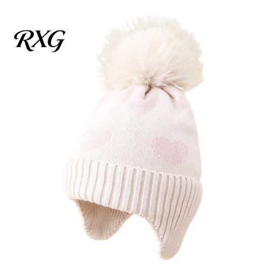 Breathable Winter Hat for Kids Knit Hat, Warm Soft Cute Pompom Knitted Heart Pattern, Cozy Earflap Boys Girls Toddlers Durable Stretch Caps