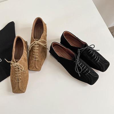 Мода 2025 НОВЫЕ Весенние Женские Туфли из Детской Замши Женская Обувь Квадратный Носок Массивный Каблук Ручной Работы Натуральная Кожа Женская Обувь Мюли