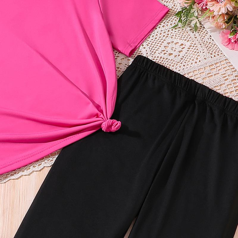 Комплект одежды для девочек, летняя детская футболка с короткими рукавами и расклешенными повседневными брюками, комплект из двух предметов