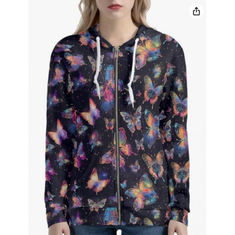 3D Printed Zip-Up Hoodie Women Streetwear Casual Sweatshirt