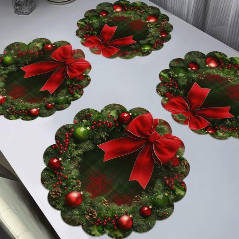 4 шт. Рождественские круглые салфетки с волнами, нескользящие, термостойкие, подставки на стол, зимняя вечеринка, рождественский декор, круглая скатерть