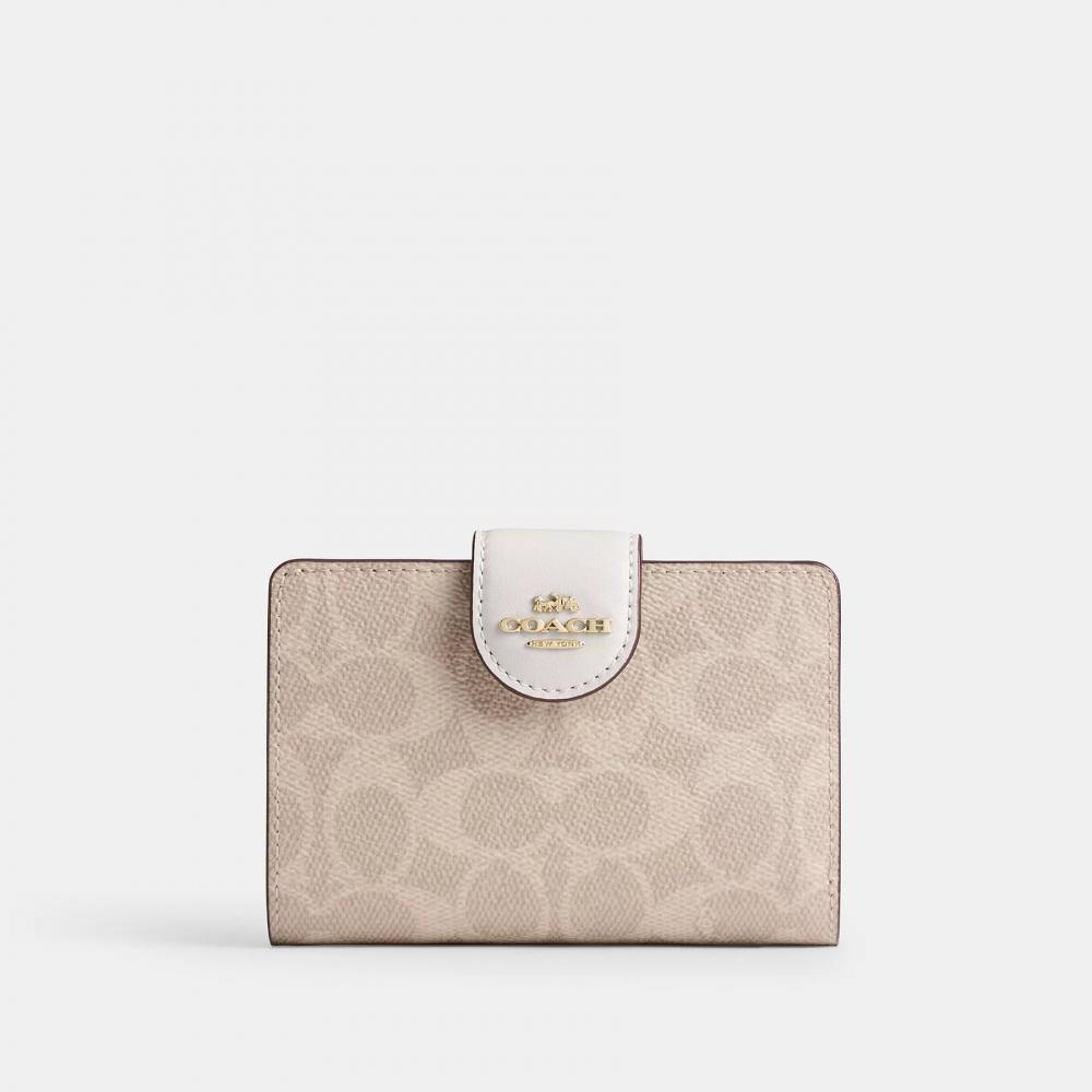 Coach Medium Corner Zip Wallet In Signature Canvas Gold Tan Brown