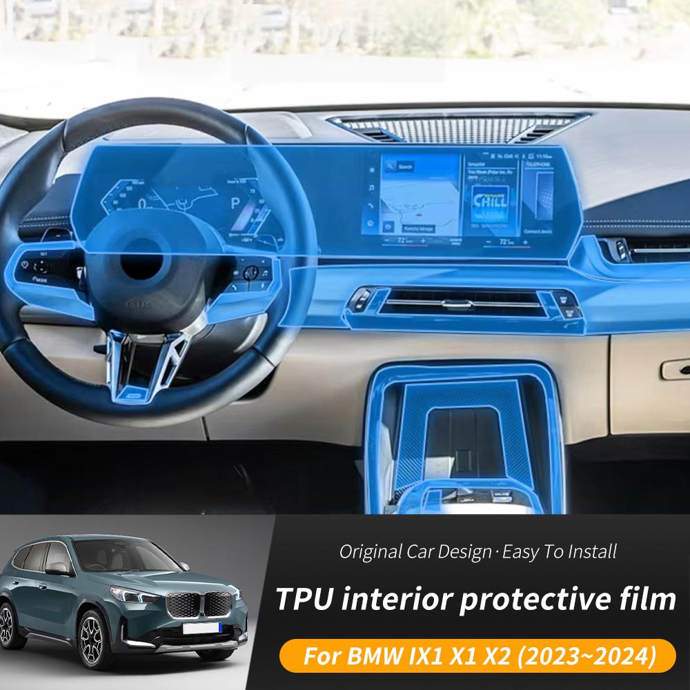 TPU Interior Protective Film for BMW IX1 X1 X2 2023-2024 Anti-Scratch Transparent Sticker