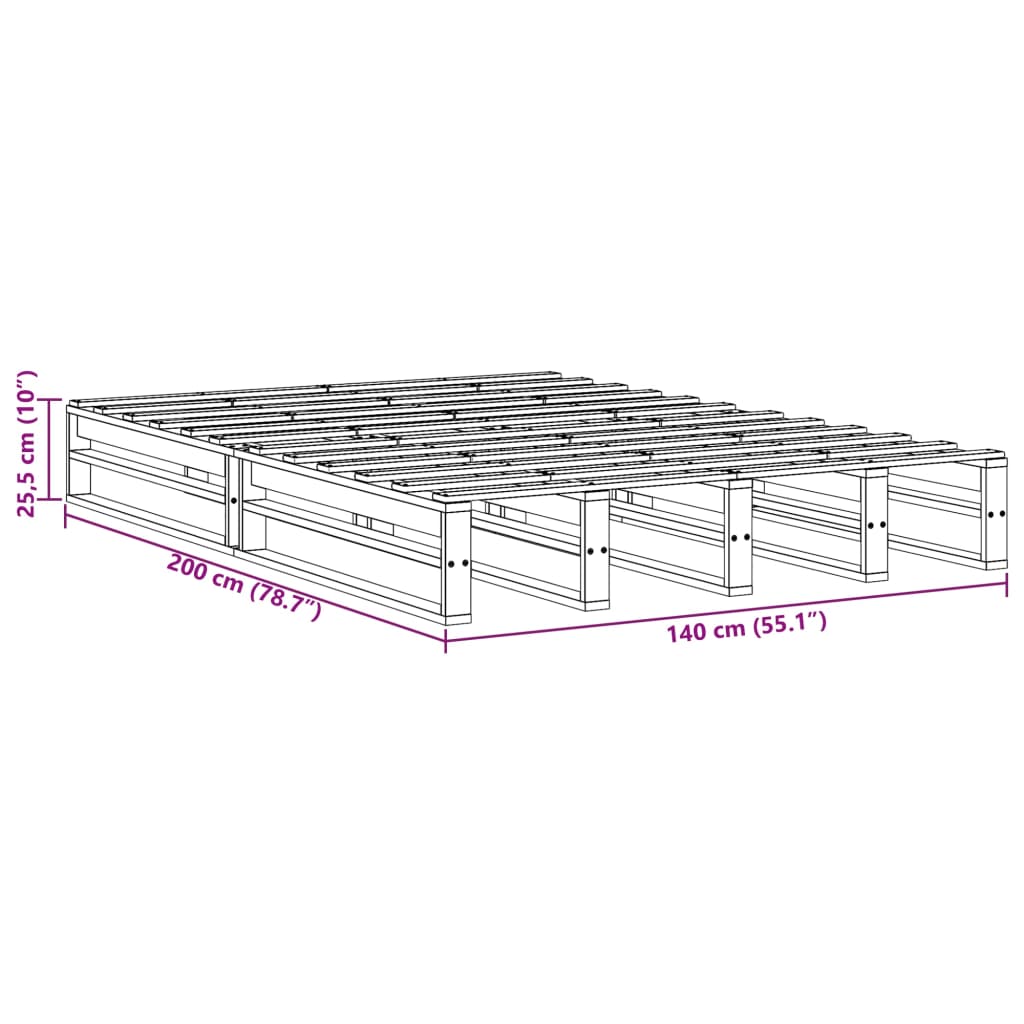 Solid Wood Bed Frame without Mattress Wax Brown 140 x 200 cm Pine Wood