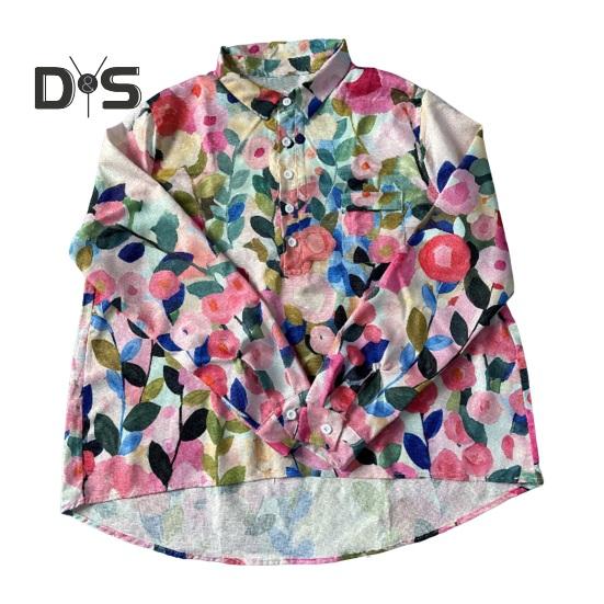 Женская рубашка с лацканами и пуговицами на рукавах 3/4, рубашка с вырезом, топы с цветочным принтом, свободная посадка, повседневная рубашка, тонкая блузка, уличная одежда