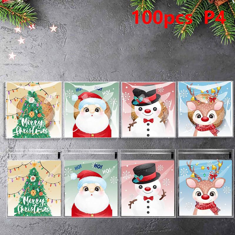 100 шт. рождественский мешок для печенья и конфет Санта-Клаус пластиковый подарочный мешок для печенья рождественские украшения для вечеринки Новый год 2025