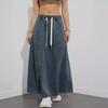 "Elastic Waist Denim Swing Skirt: Women's Casual Long Skirt with American Design"
